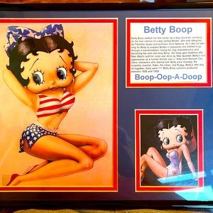 Vintage 11” x 14” patriotic framed Betty Boop bikini print matted picture EUC